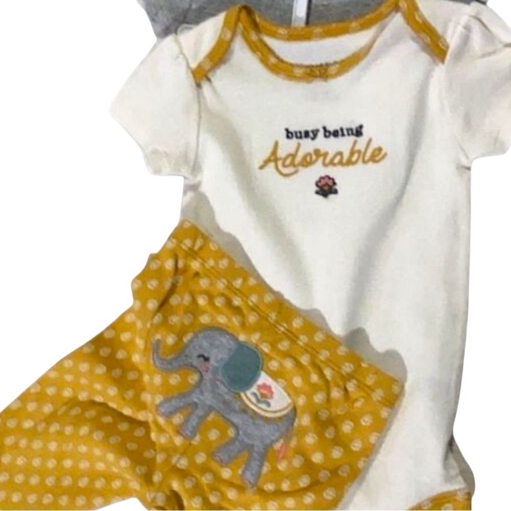 NWT Carter’s Yellow Gray Bohemian Elephant Baby Outfit Set 3-Piece – Size 9M